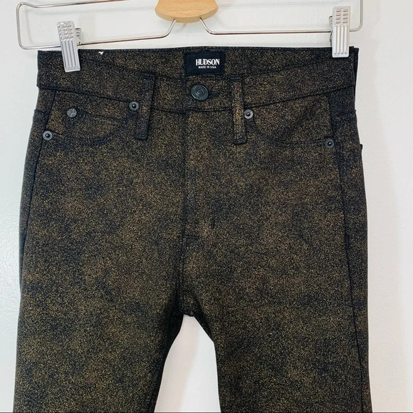 Hudson Barbara  High Waist Skinny Jeans Woman Size 24 Black Gold Metallic Pocket - Picture 1 of 12